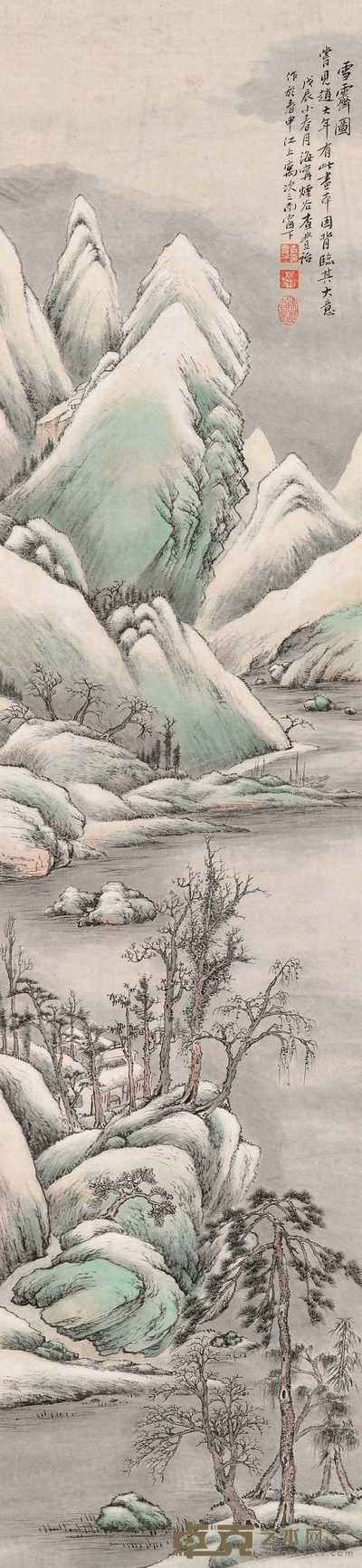 查丰诒 1928年作 雪霁图 立轴 133×31cm